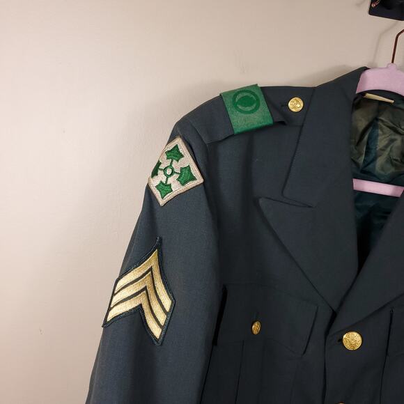 Vintage Military Green Tropical Wool Blend Coat with Patches Size 40XL - Picture 5 of 12